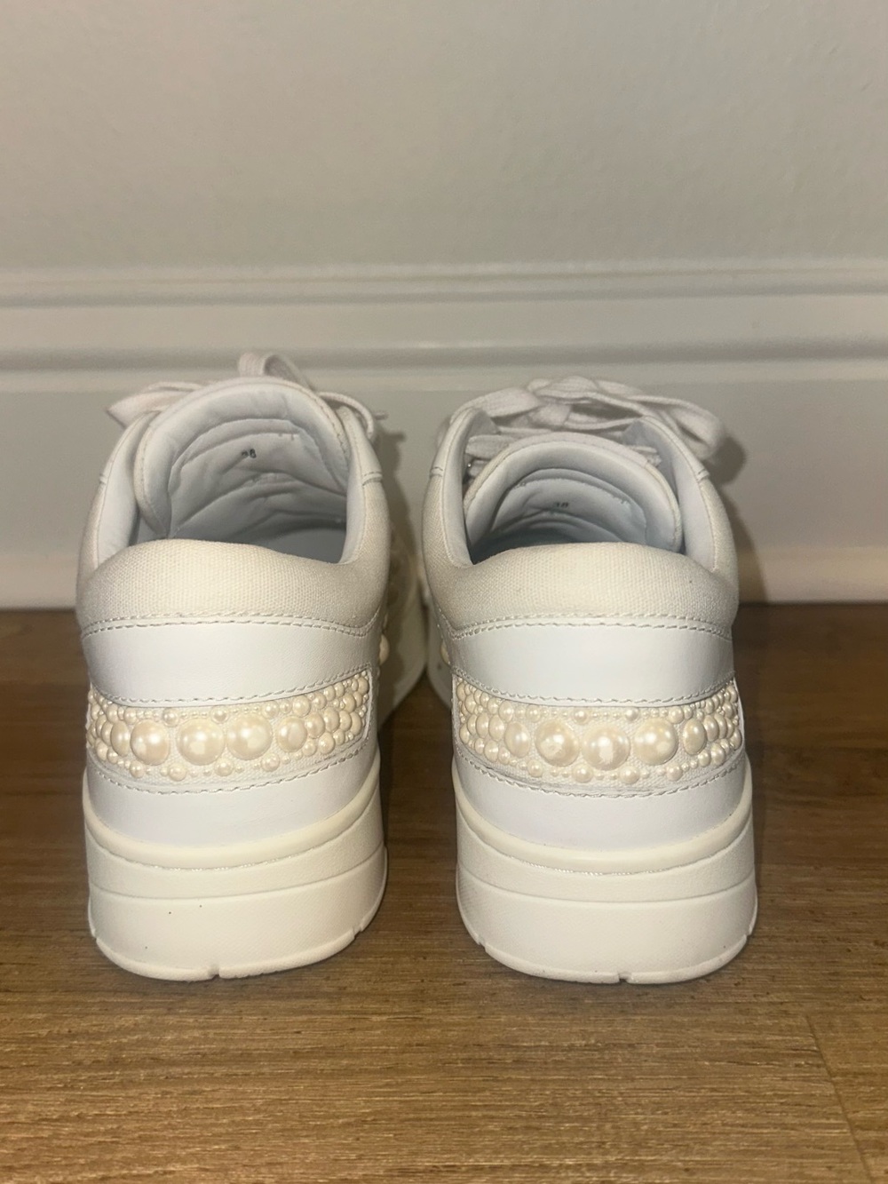 Jimmy Choo White Pearl-Embellished Leather Sneakers - Picture 6 of 11